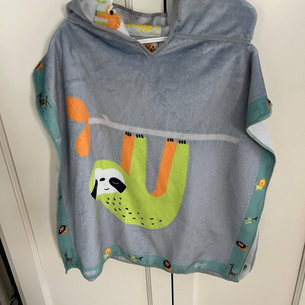 Kids Sloth Hooded Towel Poncho 3-4t